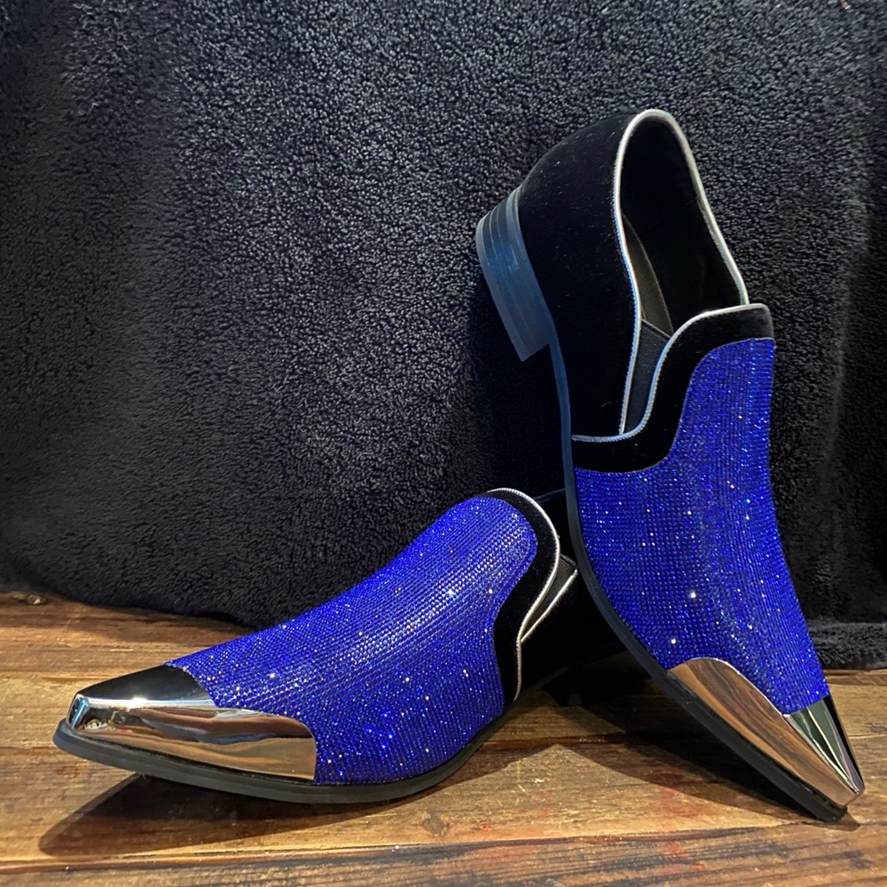 Royal blue and black dress shoes